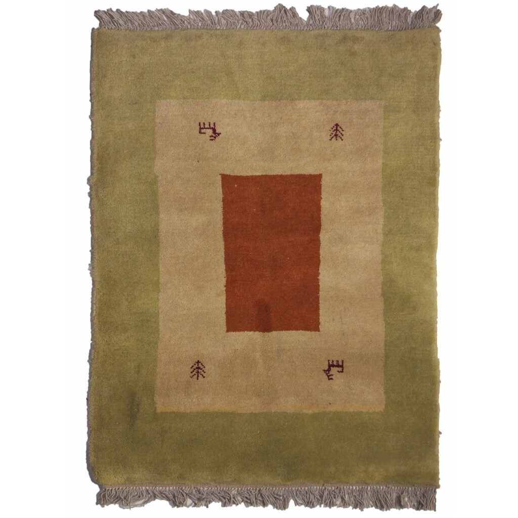 Tapis Gabbeh en laine persane original tissé à la main en Fars vert jade