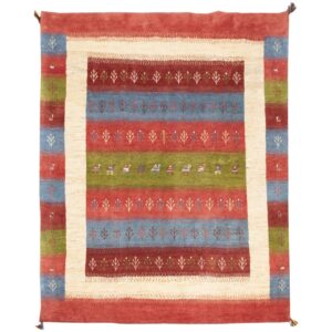 Tapis Gabbeh en laine persane tissé à la main en Fars motifs animaliers arbres
