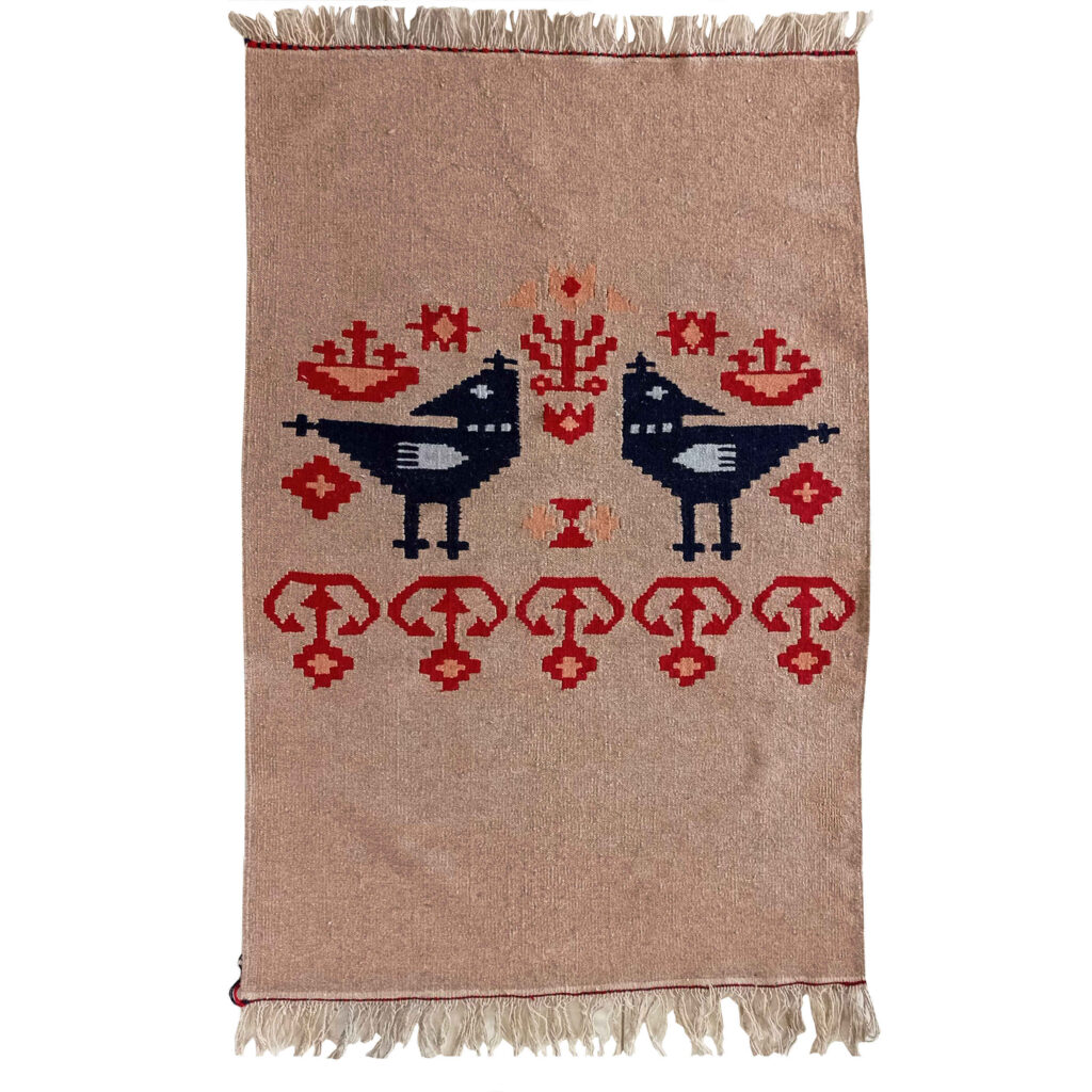 Tapis Kilim en laine persane original tissé à la main à Isfahan Mina oiseau