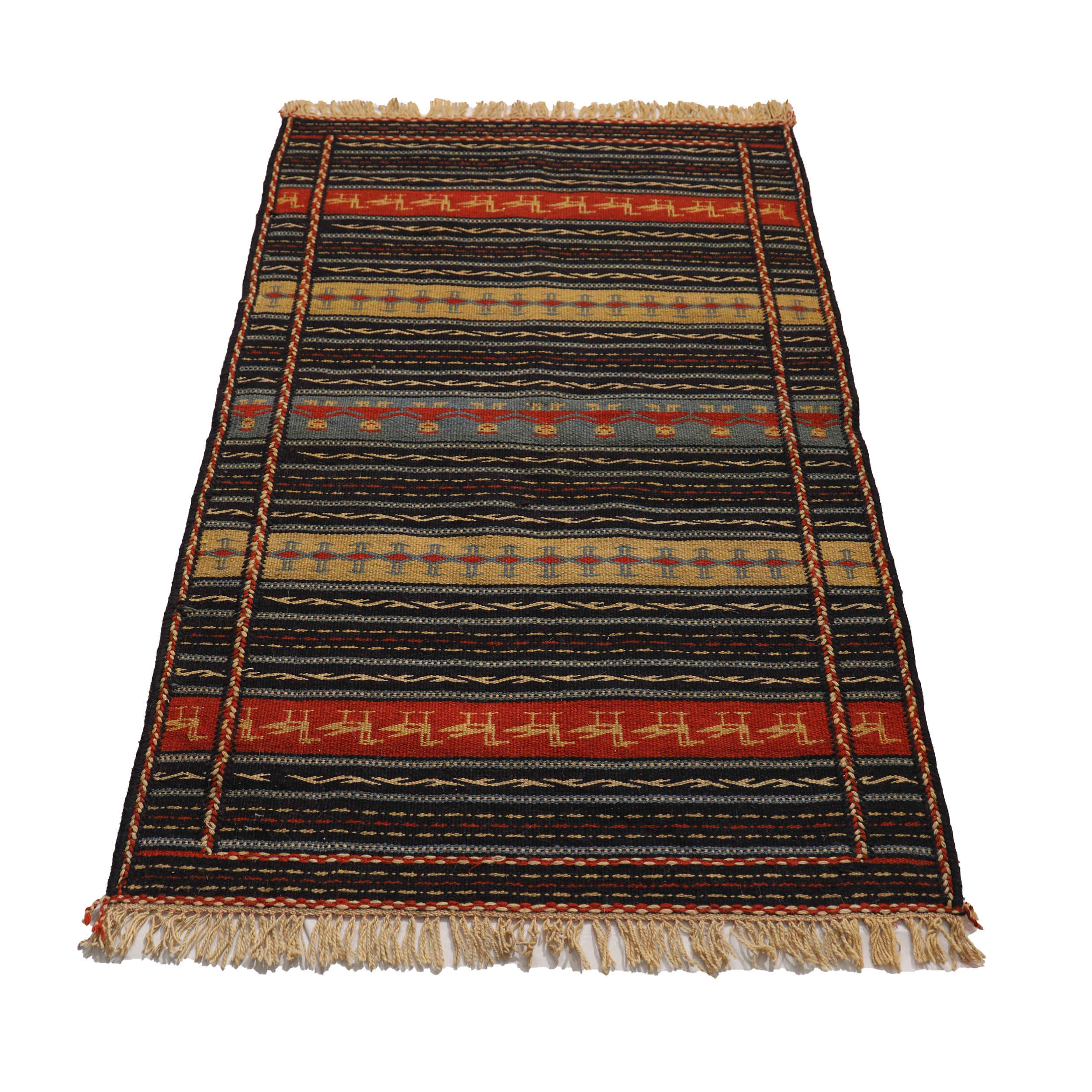 Tapis Kilim en laine persane original tissé à la main traditionnellement en Khorasan rayé