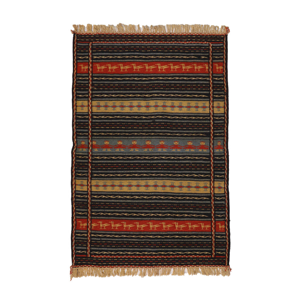 Tapis Kilim en laine persane original tissé à la main traditionnellement en Khorasan rayé