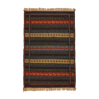 Tapis Kilim fait main d'Iran, Khorassan, rayures, art traditionnel