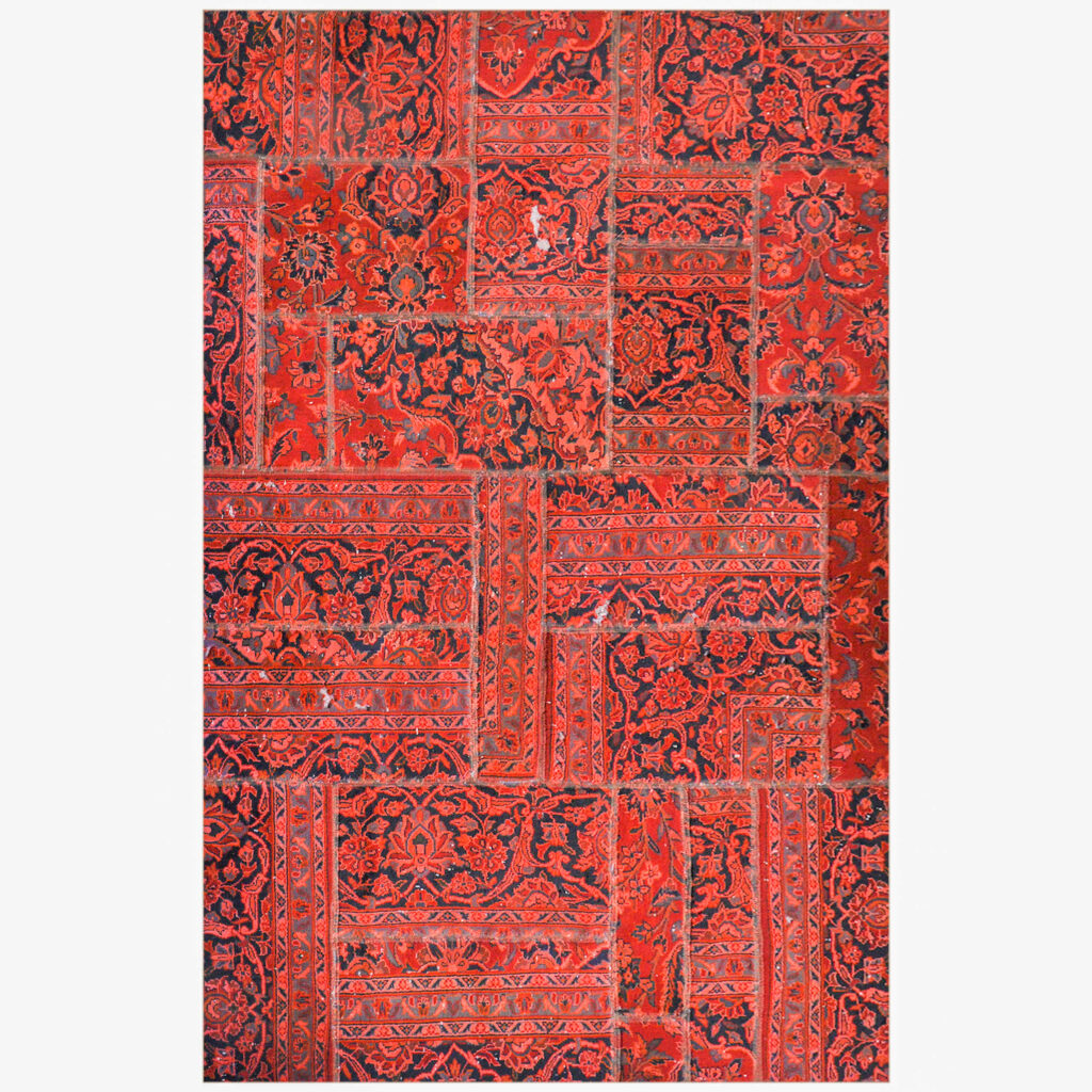 Tapis Persan Vintage Patchwork Noué à la Main Rouge