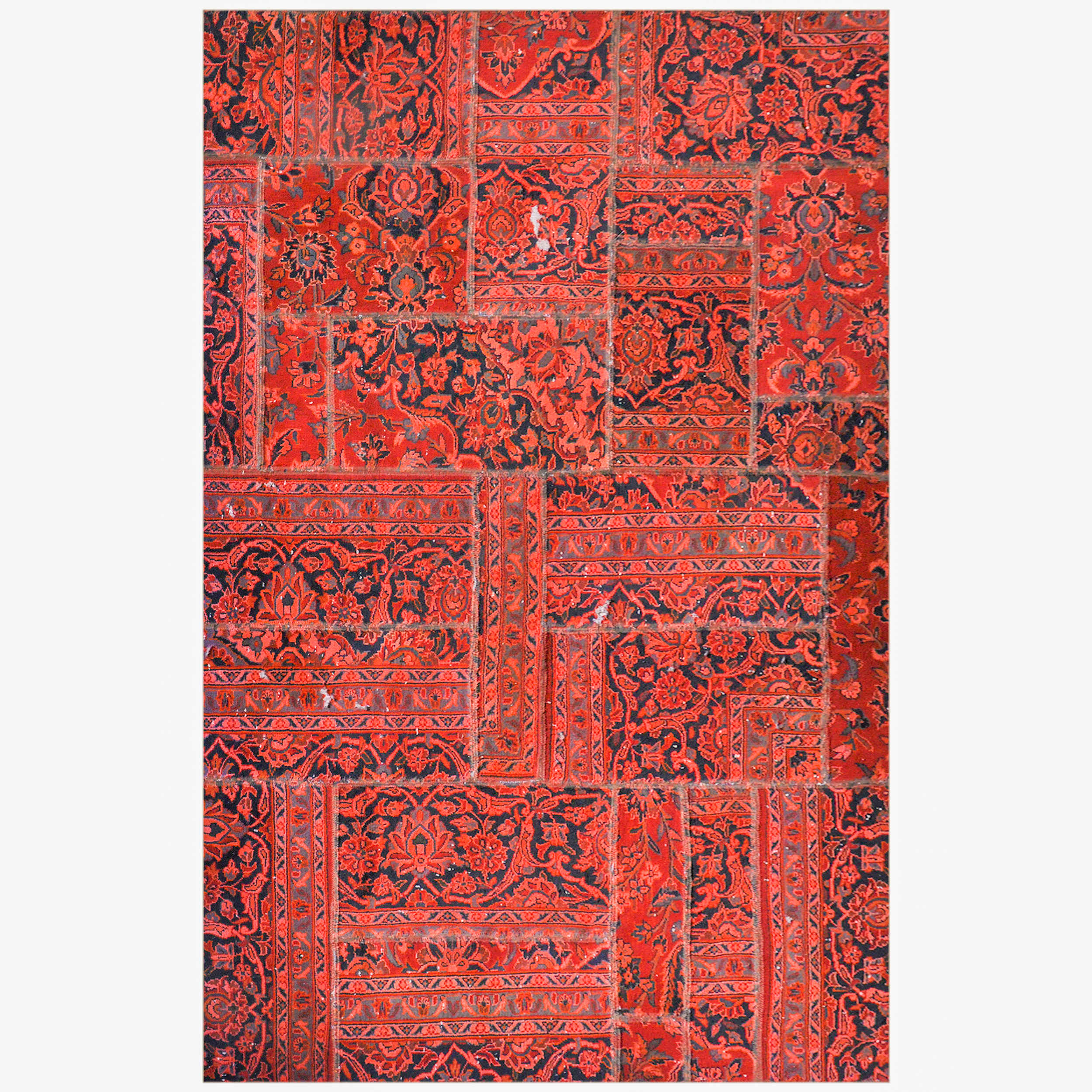 Tapis Persan Vintage Patchwork Noué à la Main Rouge