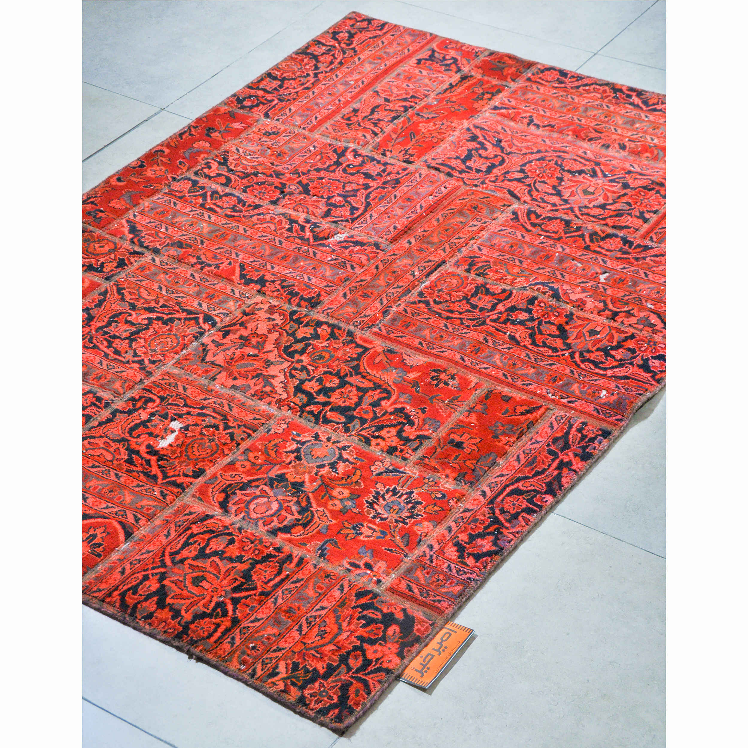 Tapis Persan Vintage Patchwork Noué à la Main Rouge