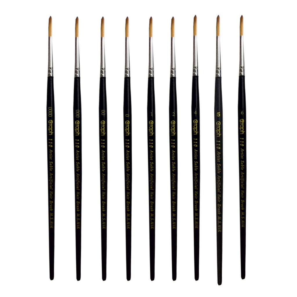 Set de 10 pinceaux ronds en poils pour aquarelle, acrylique et gouache