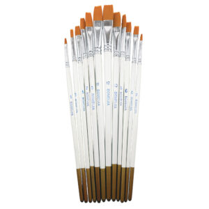 Set de 12 pinceaux plats en poils pour aquarelle, acrylique et gouache