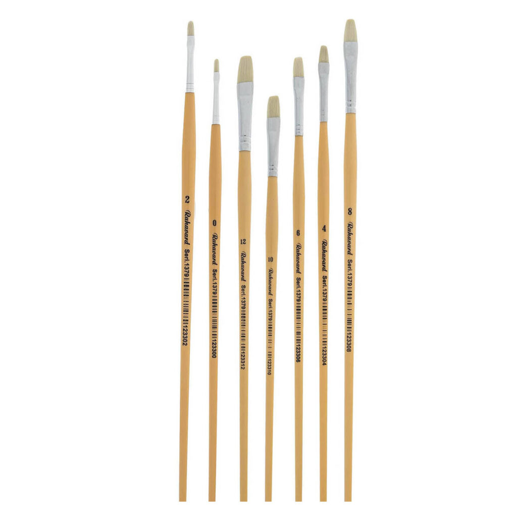 Set de 7 pinceaux plats en poils pour aquarelle, acrylique et gouache