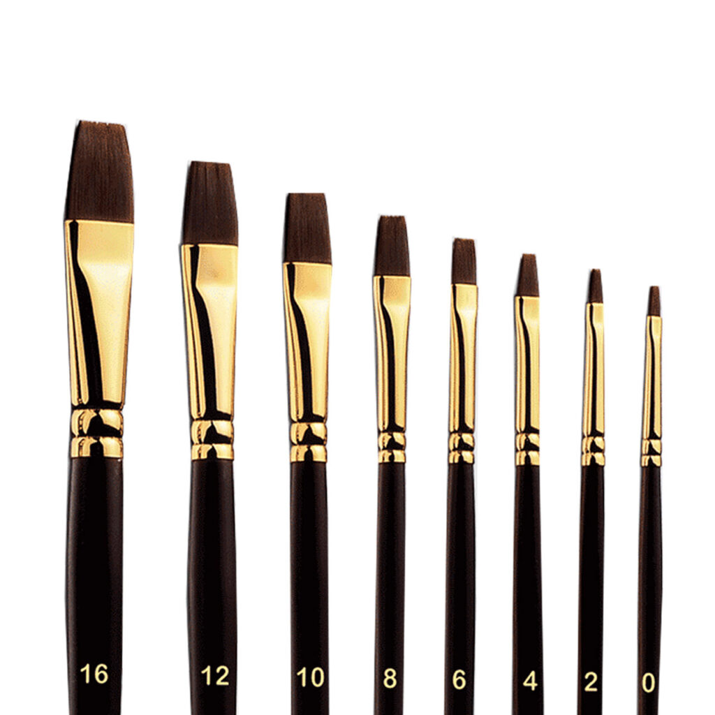 Set de 8 pinceaux plats en poils pour aquarelle, acrylique et gouache