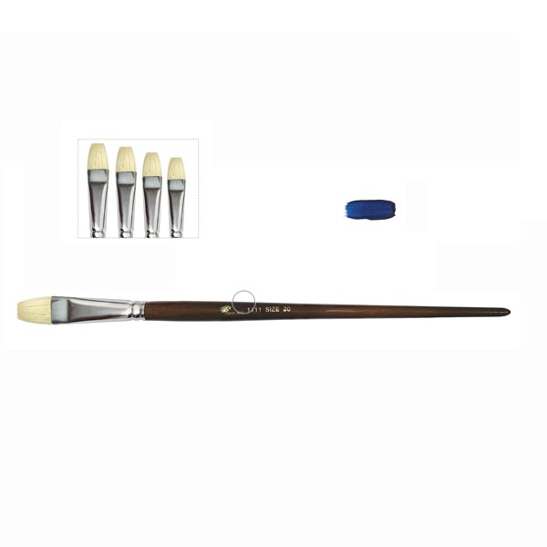 Set de 9 pinceaux plats naturels en poils avec manches en bois