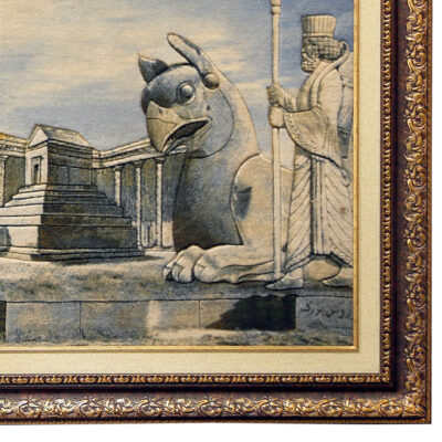 Tapis persan figuratif noué à la main de Tabriz représentant Persépolis