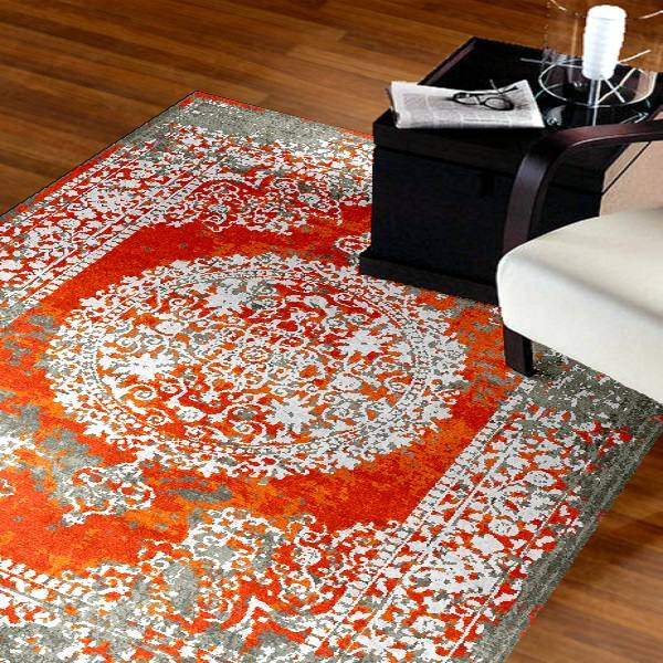 Tapis persan avec soie noué à la main à Tabriz Lachak Toranj orange