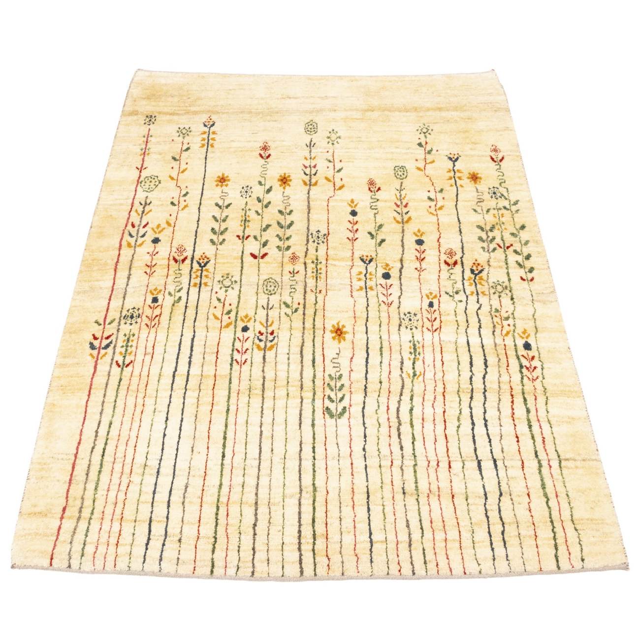 Tapis Gabbeh en laine persane tissé à la main en Fars floral crème