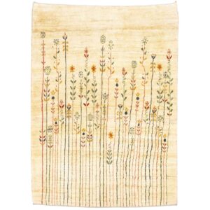 Tapis Gabbeh en laine persane tissé à la main en Fars floral crème