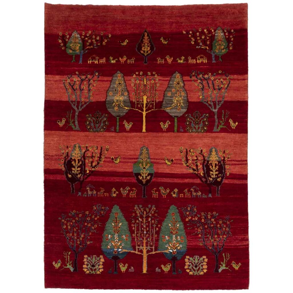 Tapis Gabbeh en laine persane tissé à la main en Fars motifs d'arbre