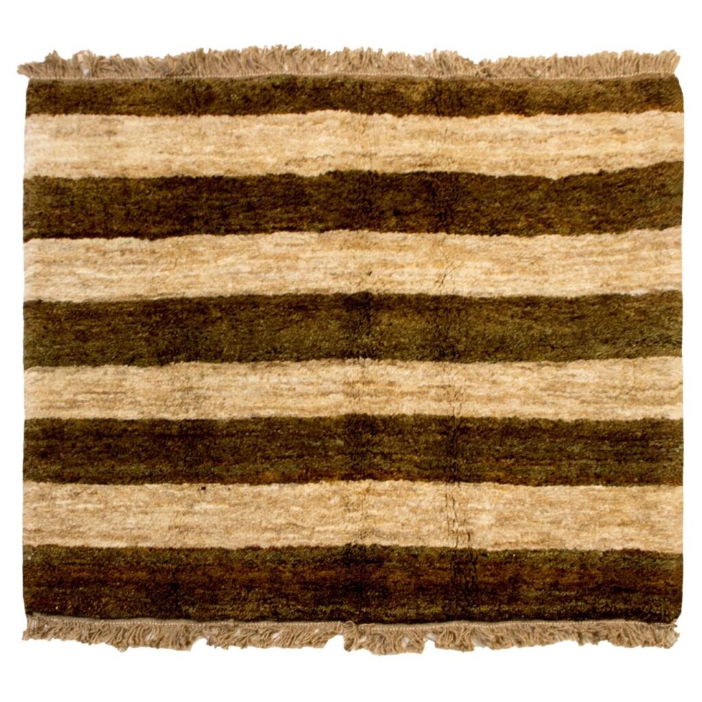 Tapis Gabbeh en laine persane véritablement tissé à la main rayé brun