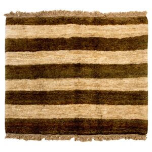 Tapis Gabbeh en laine persane véritablement tissé à la main rayé brun