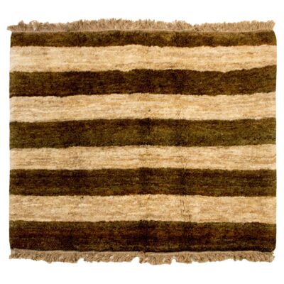 Tapis Gabbeh en laine persane véritablement tissé à la main rayé brun