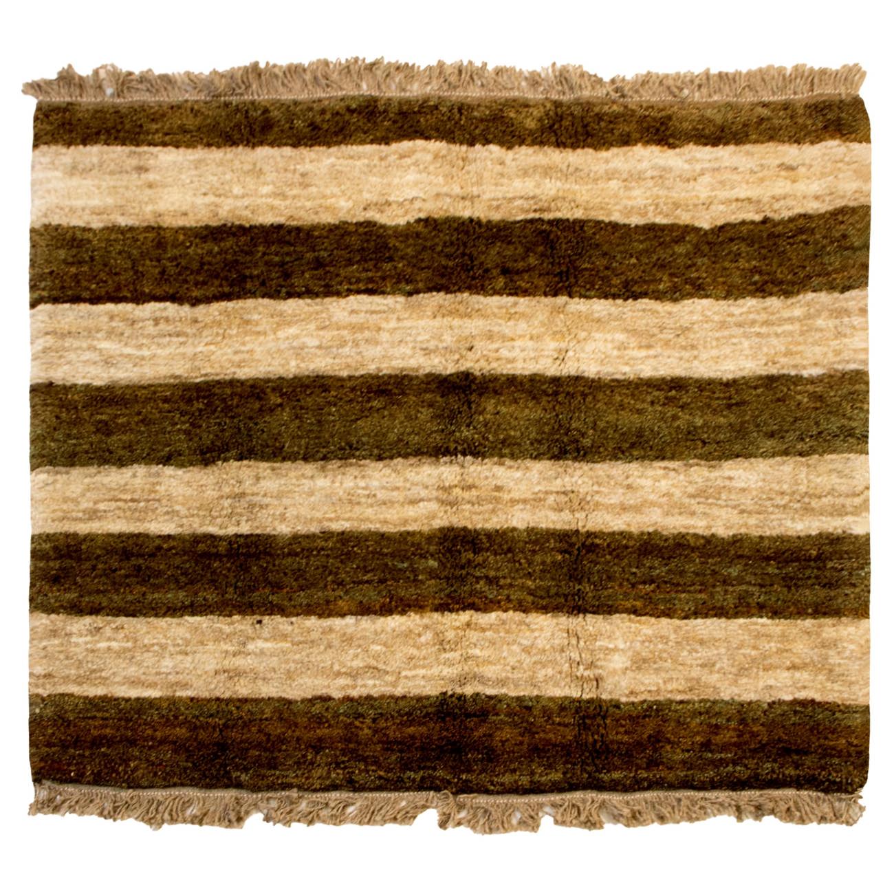 Tapis Gabbeh en laine persane véritablement tissé à la main rayé brun