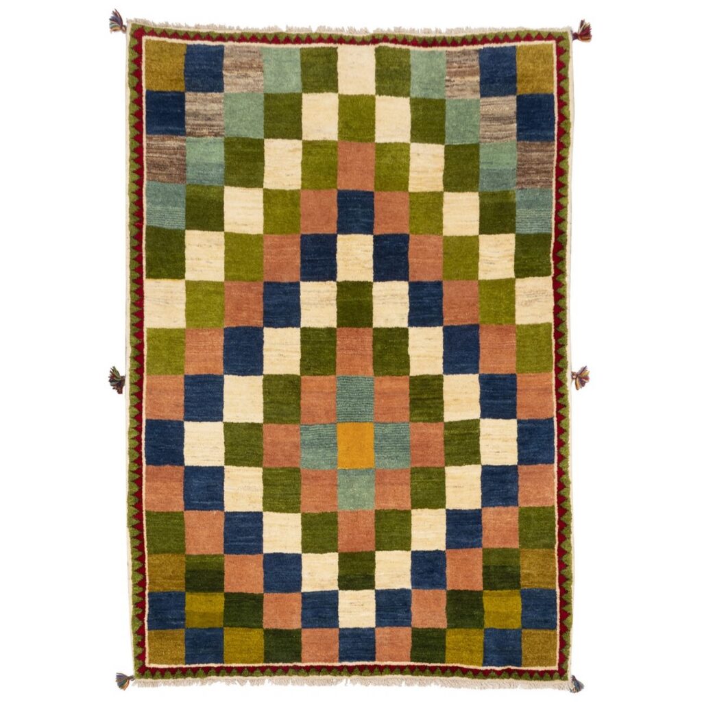 Tapis Gabbeh en laine persane tissé à la main en Fars checkered