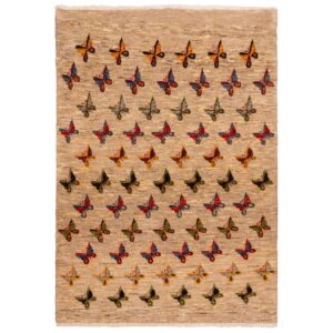 Tapis Gabbeh en laine persane tissé à la main en Fars papillon crème
