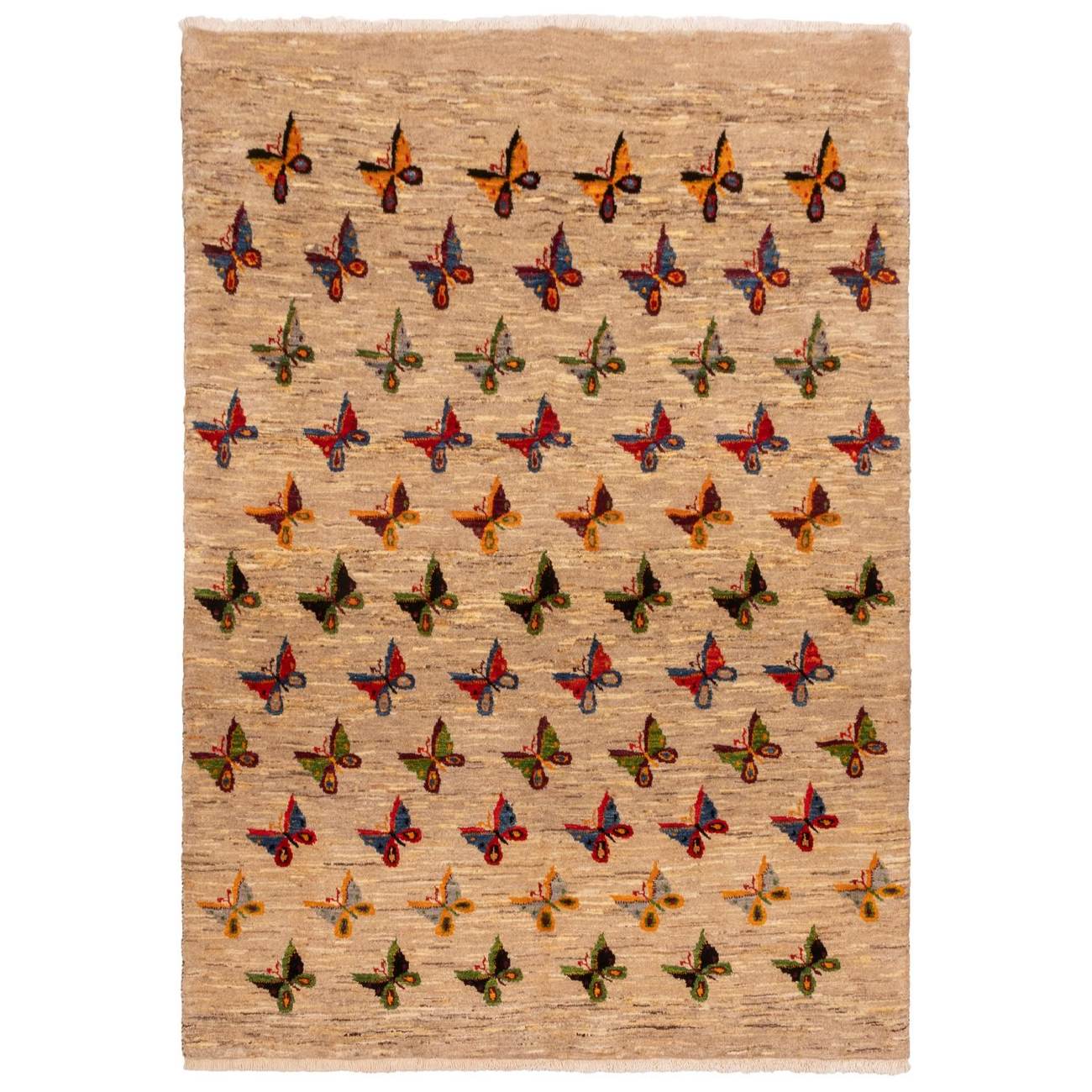 Tapis Gabbeh en laine persane tissé à la main en Fars papillon crème