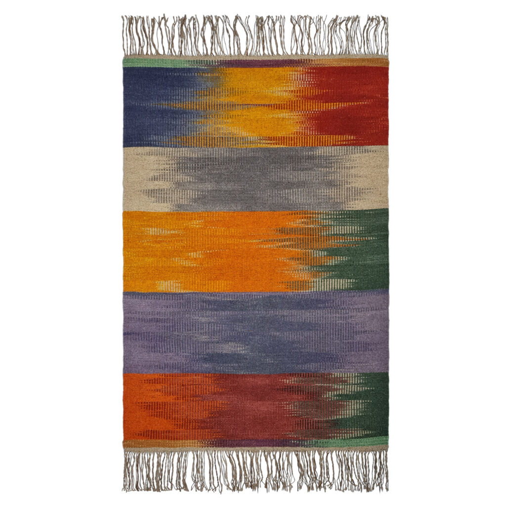 Tapis Kilim en laine persane tissé à la main en Lorestan rayé orange
