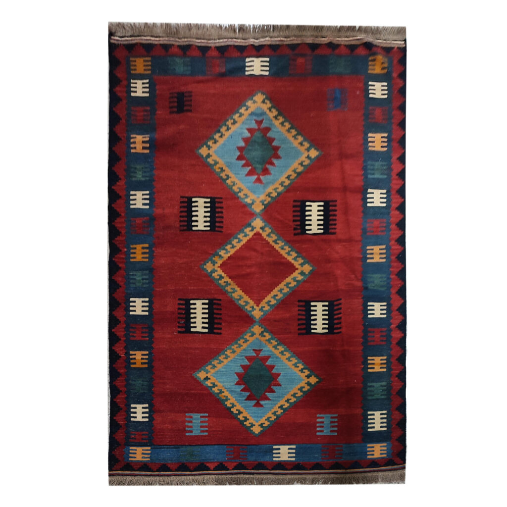 Tapis Kilim en laine persane tissé à la main à Shiraz Soumak rouge