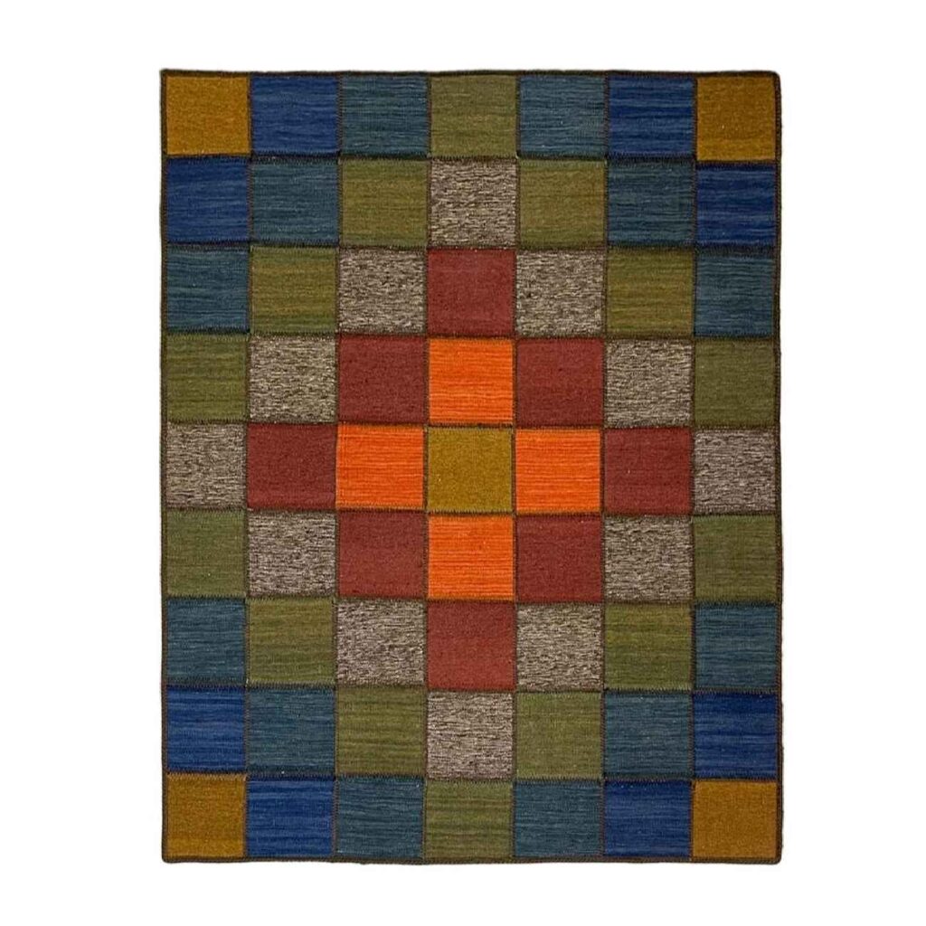 Tapis Kilim en laine persane tissé à la main authentique checkered rouge
