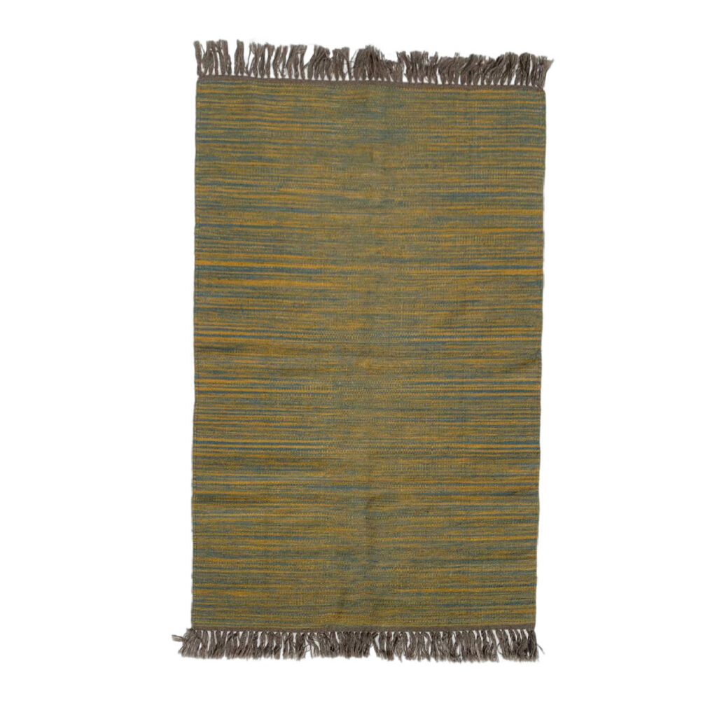 Tapis Kilim en laine persane tissé à la main en Khorasan rayé vert jade