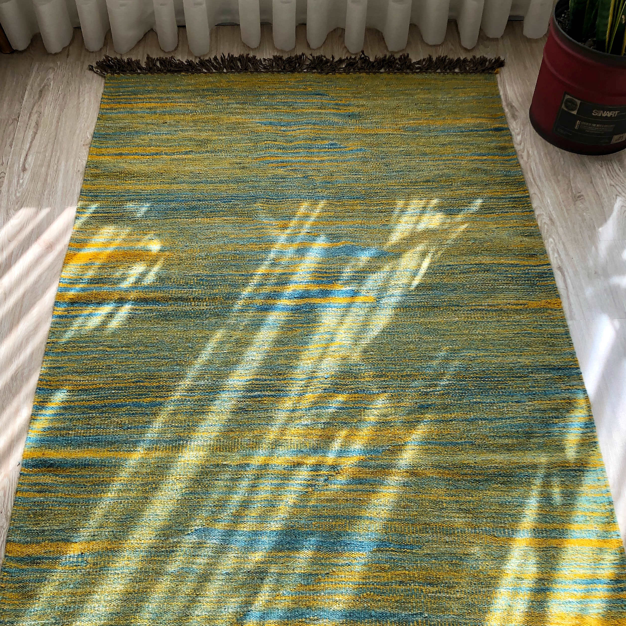 Tapis Kilim en laine persane tissé à la main en Khorasan rayé vert jade