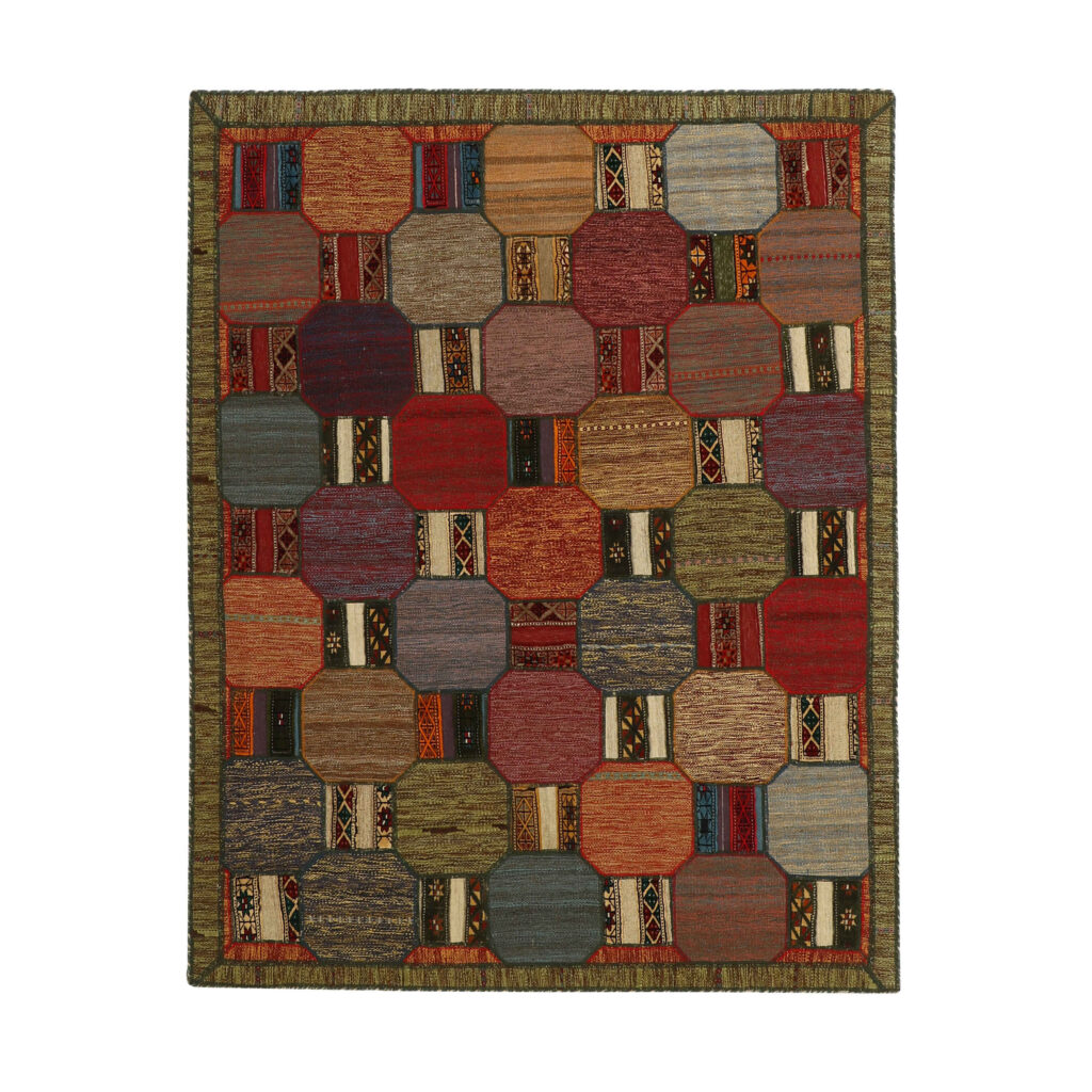 Tapis Kilim Persan Patchwork Tissé à la Main Rouge Brique
