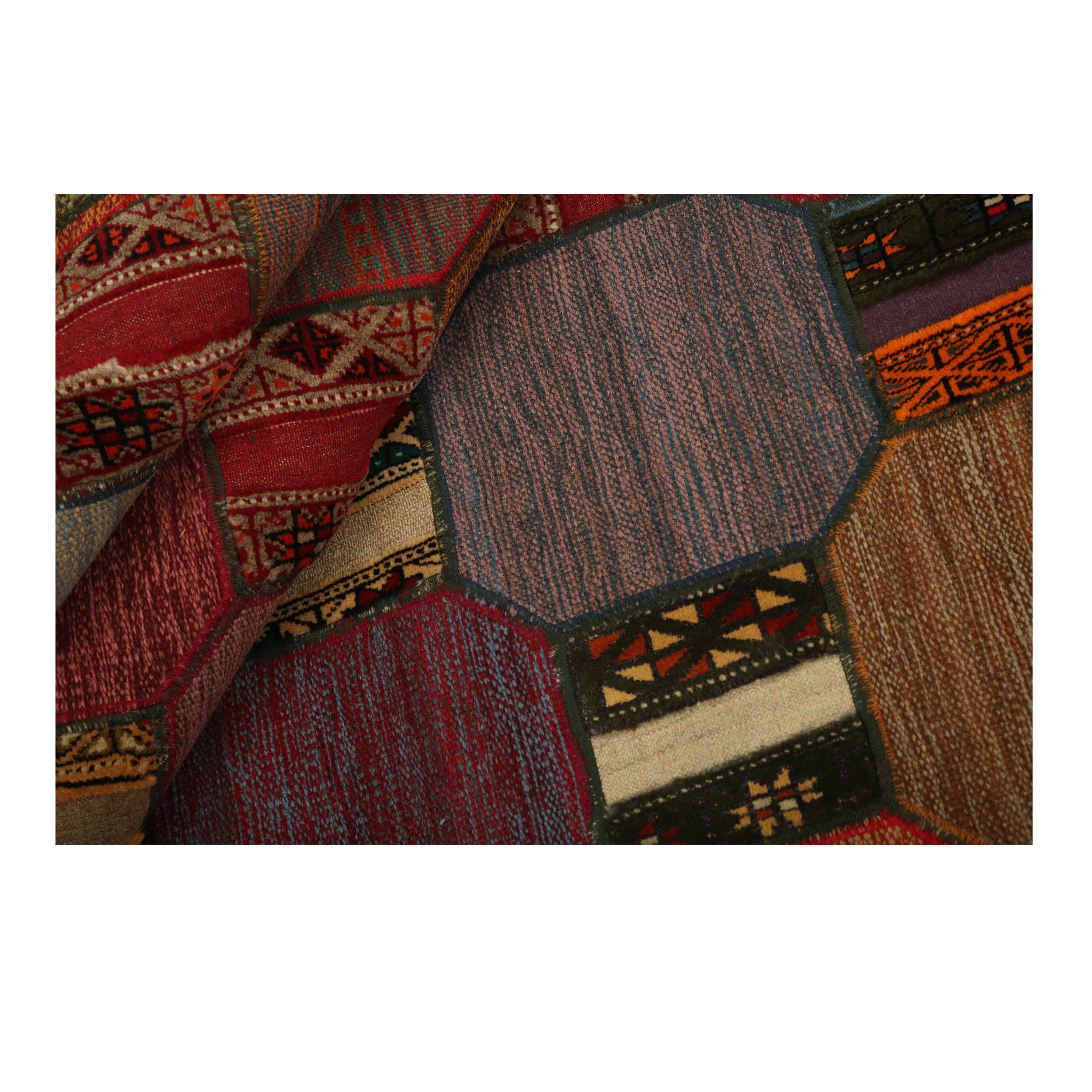 Tapis Kilim Persan Patchwork Tissé à la Main Rouge Brique