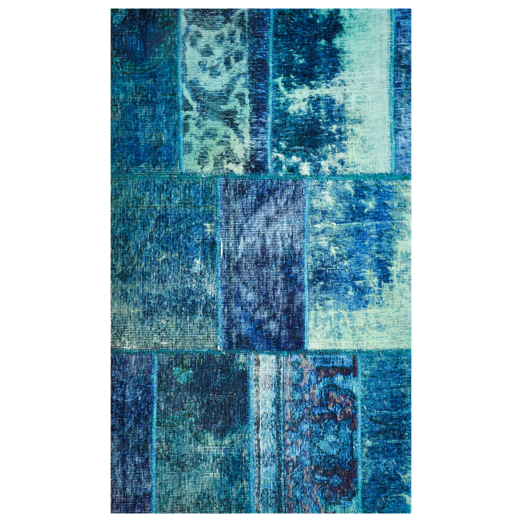 Tapis Persan Patchwork Noué à la Main Bleu