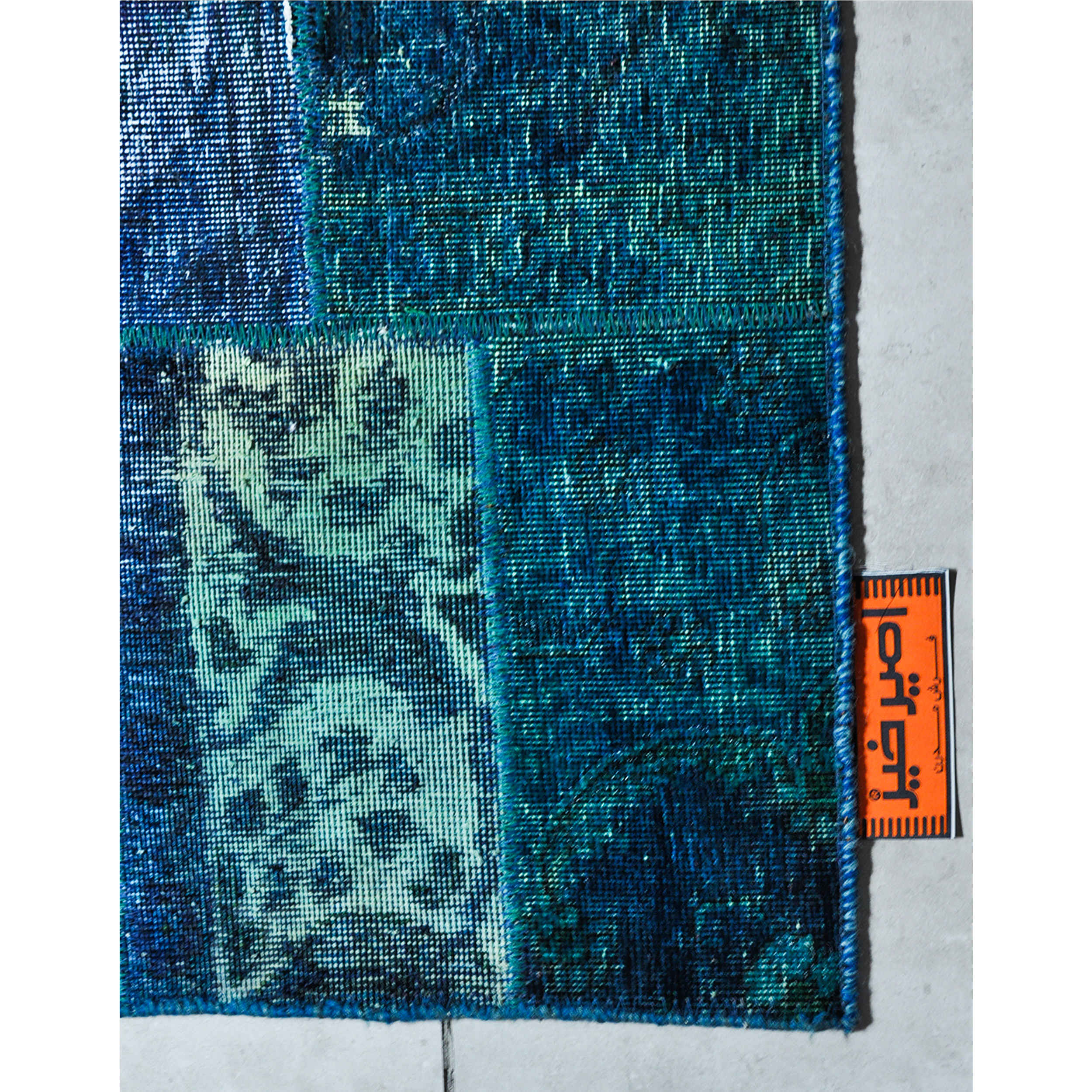 Tapis Persan Patchwork Noué à la Main Bleu