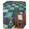 Tapis Persan Patchwork Noué à la Main à Carreaux Bleu