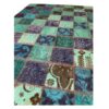 Tapis Persan Patchwork Noué à la Main à Carreaux Bleu