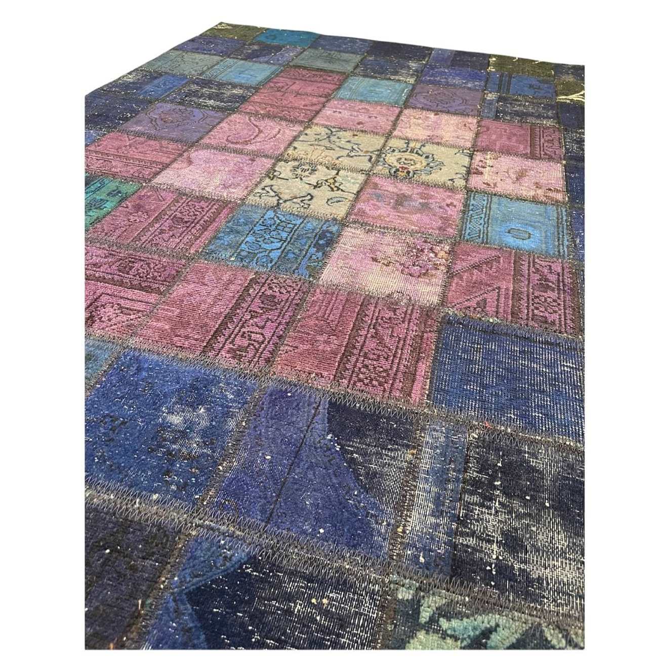Tapis Persan Patchwork Noué à la Main Bleu Marine