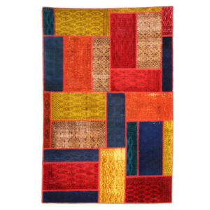 Tapis Persan Vintage Patchwork Noué à la Main Géométrique