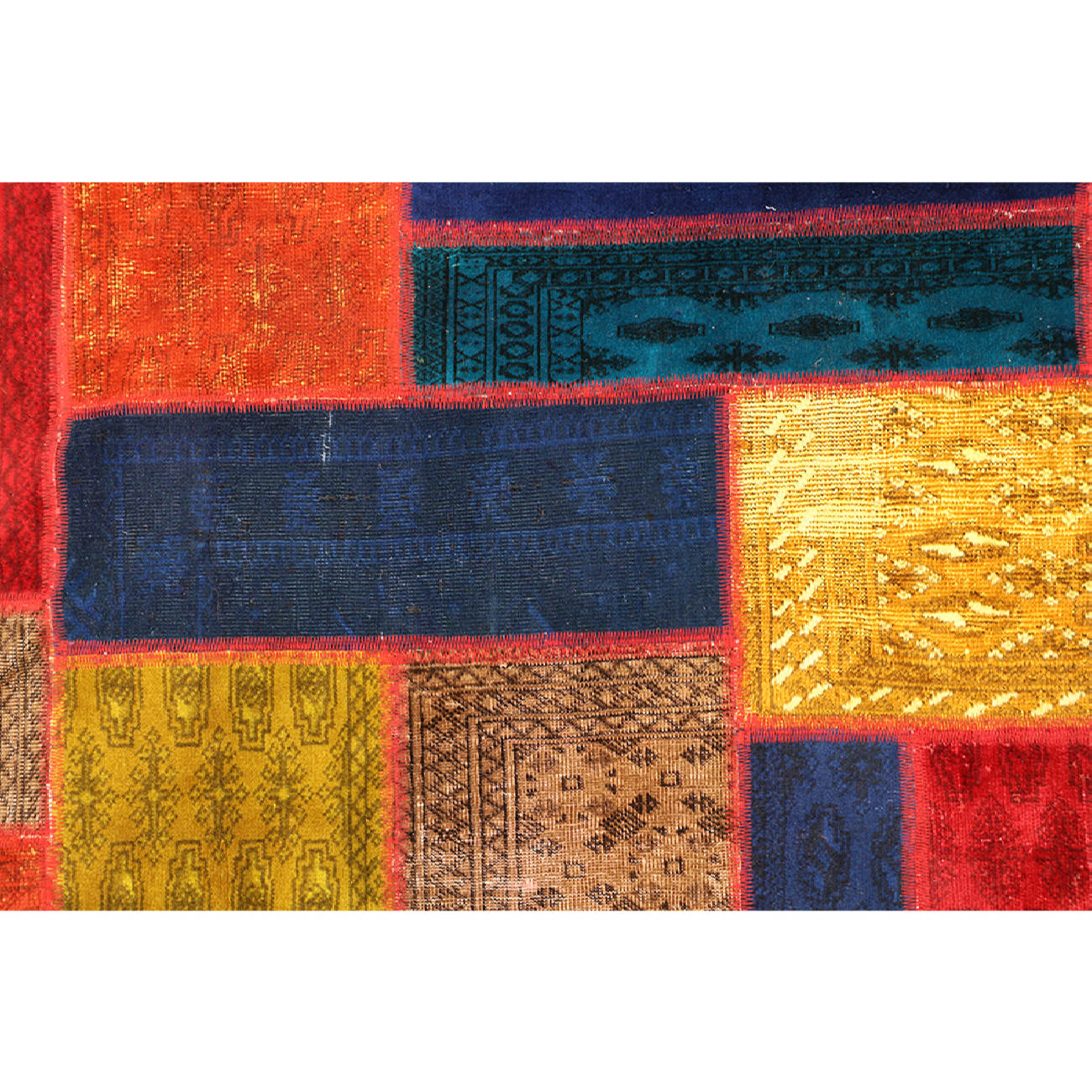 Tapis Persan Vintage Patchwork Noué à la Main Géométrique