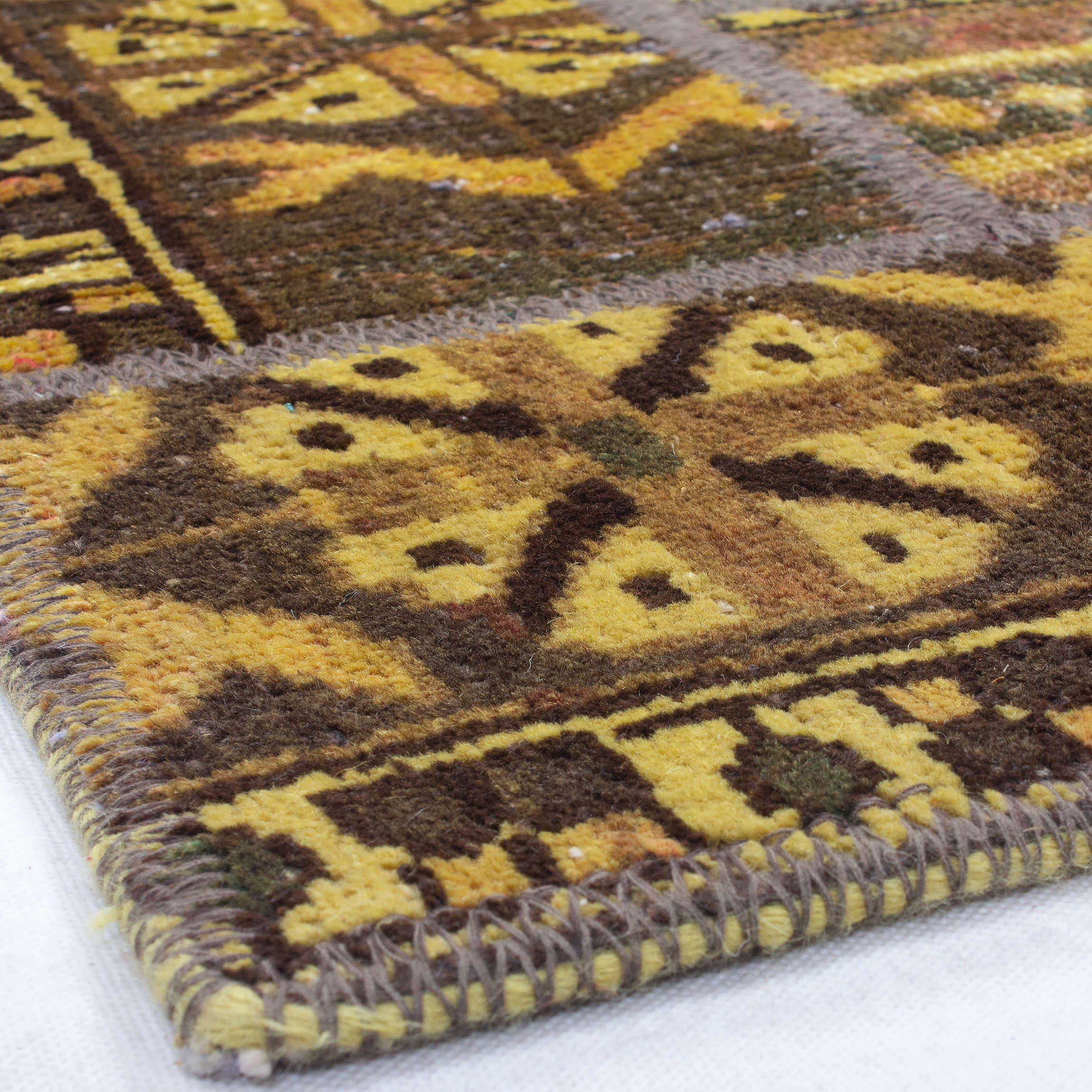 Tapis Persan Vintage Patchwork Noué à la Main Géométrique Marron