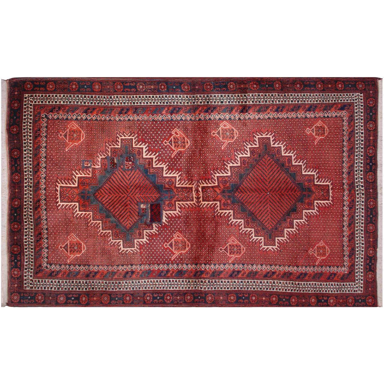 Tapis Persan Vintage Patchwork Noué à la Main Tribal Rouge