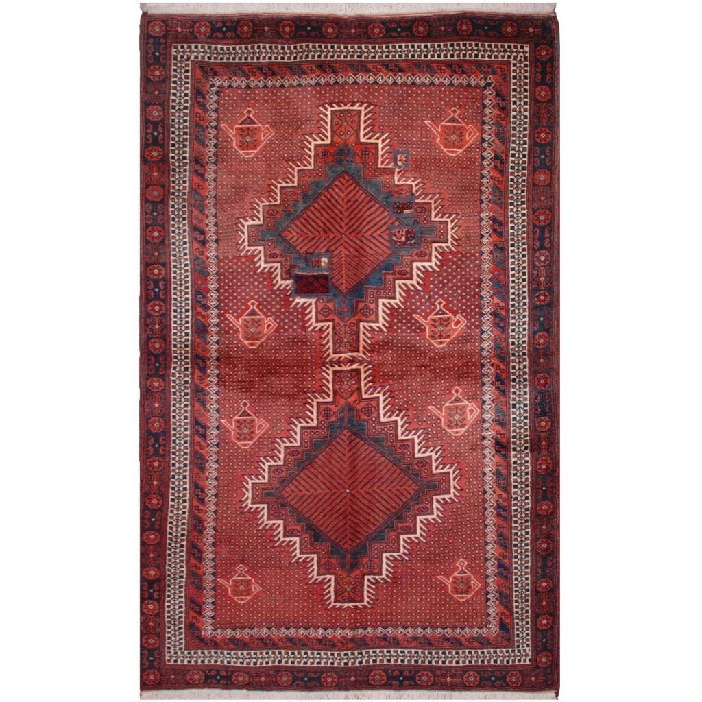 Tapis Persan Vintage Patchwork Noué à la Main Tribal Rouge