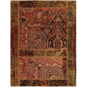 Tapis Persan Vintage Patchwork Noué à la Main Rouge Brique