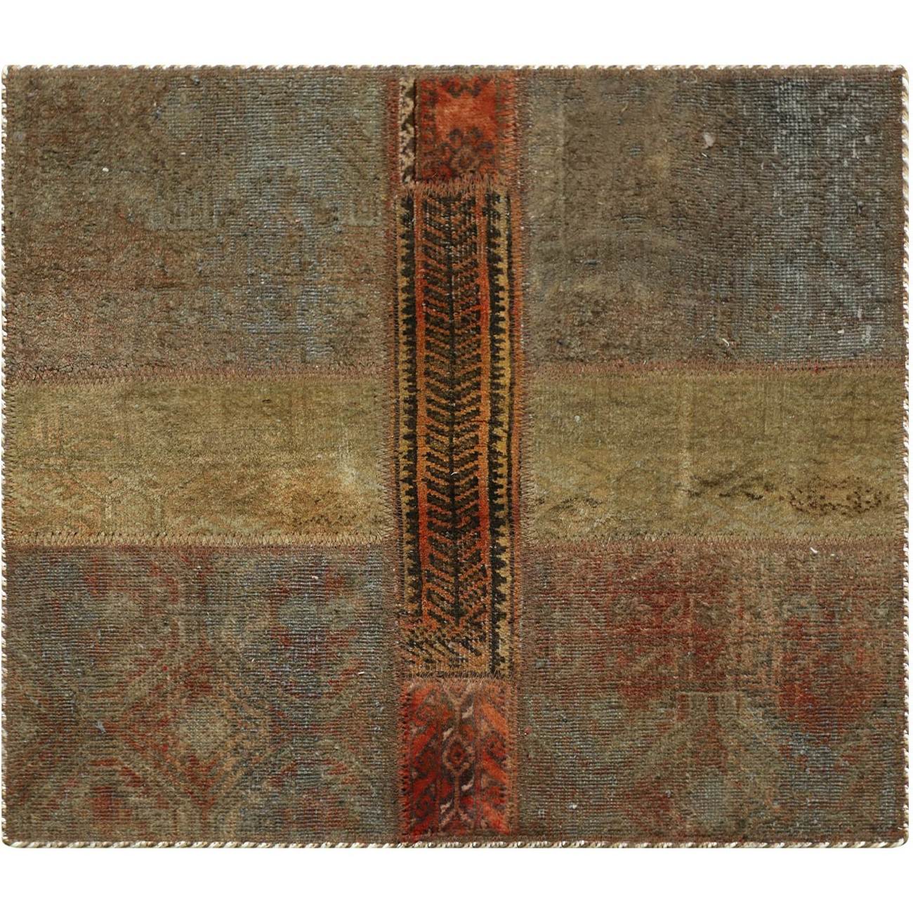 Tapis Persan Vintage Patchwork Noué à la Main Vert