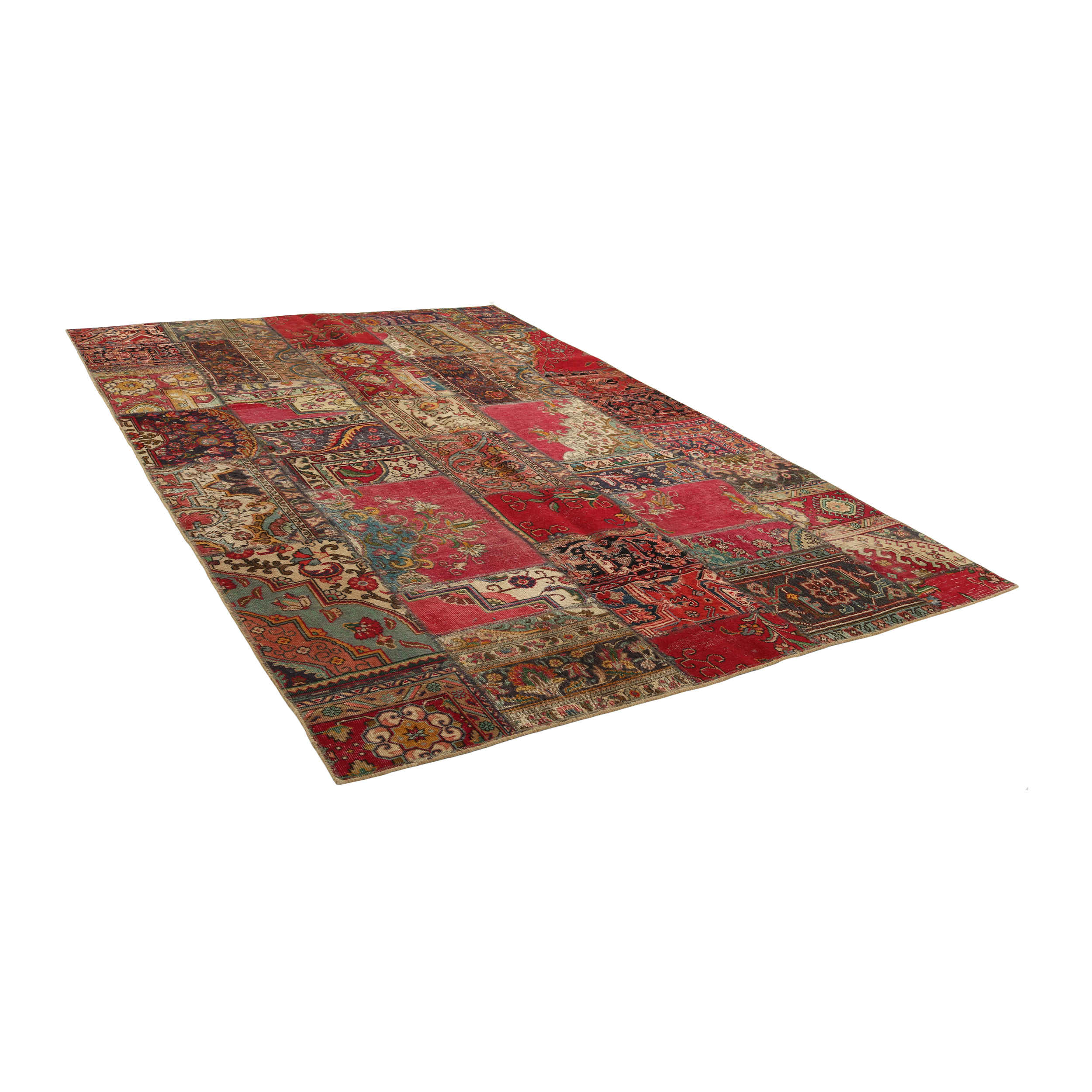 Tapis Persan Vintage Patchwork Noué à la Main Rouge