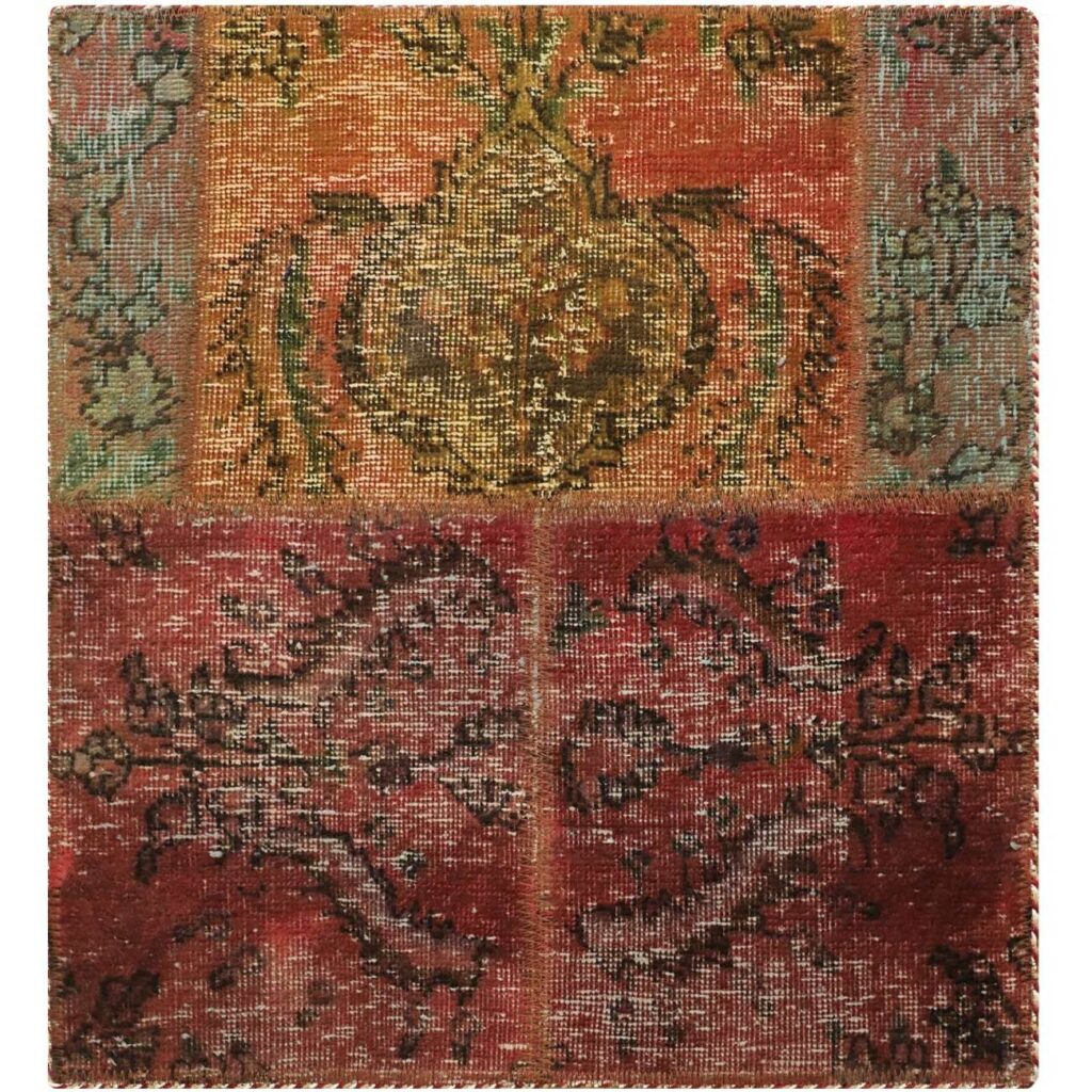 Tapis Persan Vintage Patchwork Noué à la Main Rouge
