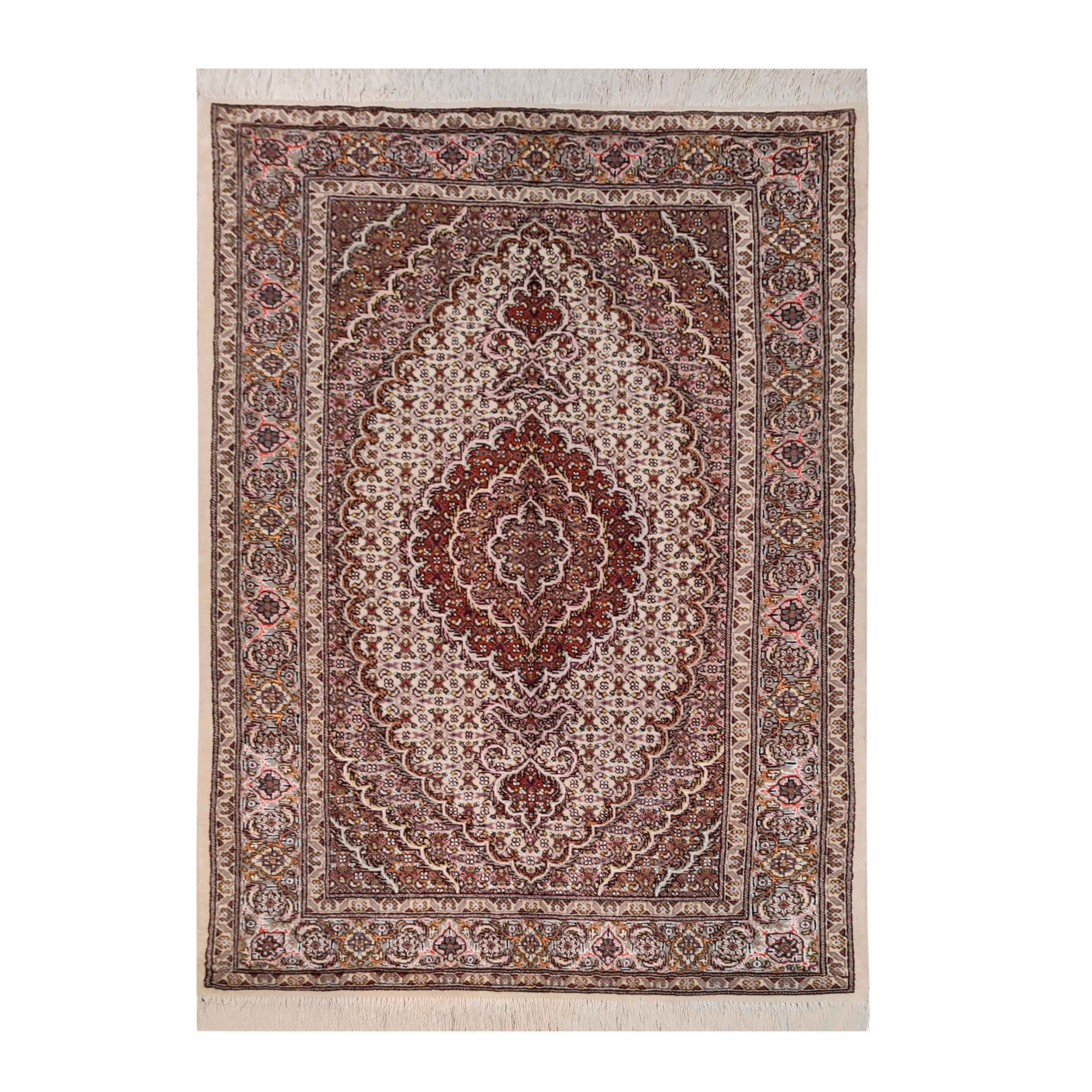 Tapis persan avec laine noué à la main à Tabriz Riz Mahi marron