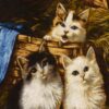Tapis persan figuratif noué à la main de Tabriz représentant trois chatons