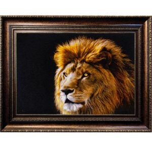 Tapis persan figuratif noué à la main de Tabriz représentant un lion noir